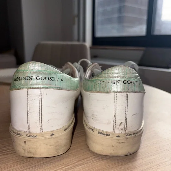 Golden Goose Hi Star White Leather Sneakers with Purple Glitter and Black Star - Picture 8 of 15